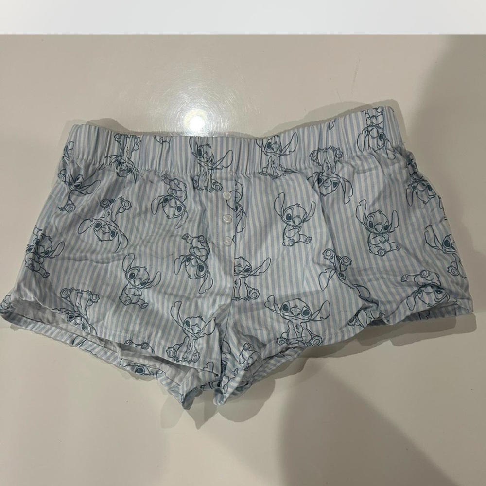Disney Stitch Blue and White Striped Shorts